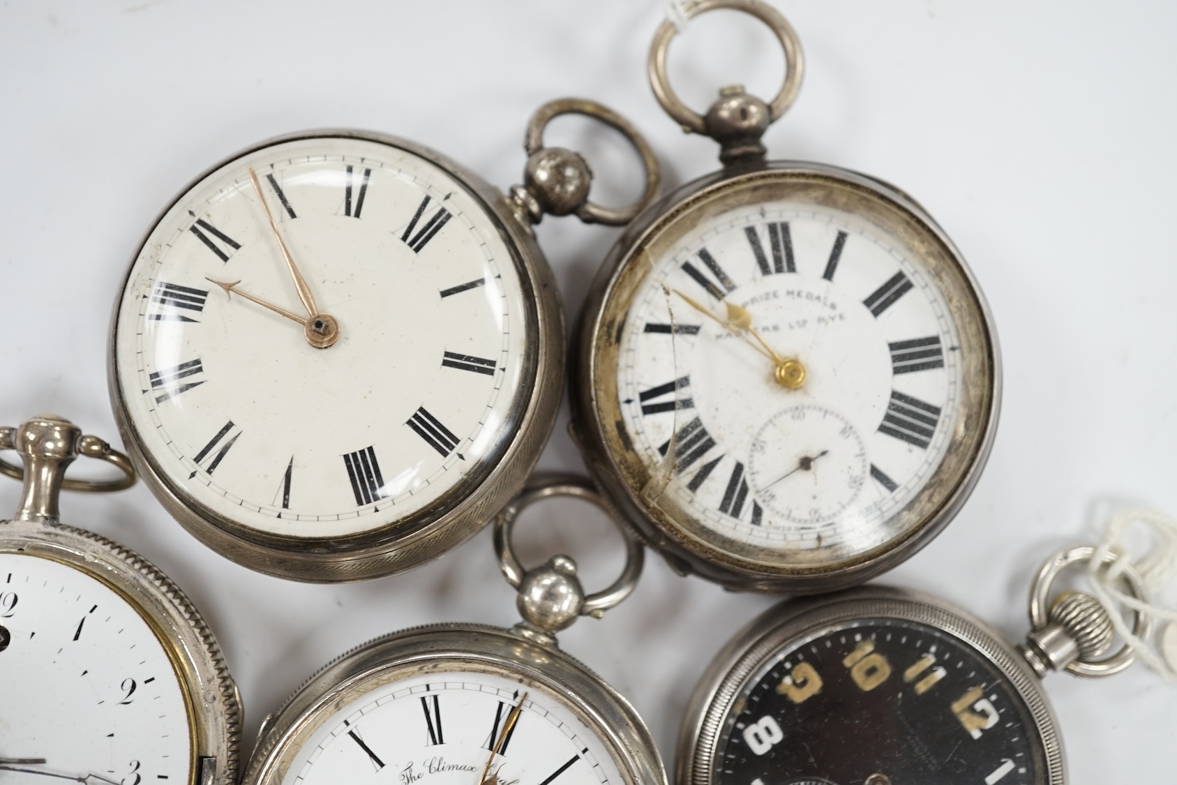 Five assorted pocket watches including two silver, one by John Whichcord of Maidstone. Condition - poor